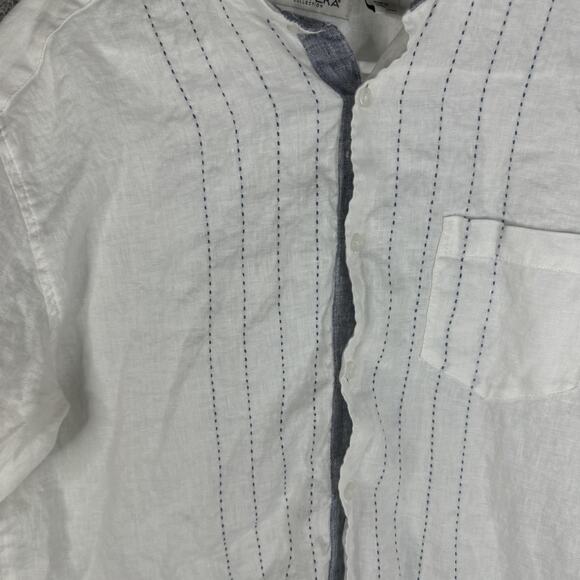 Cubavera Shirt Mens Large White 100% Linen Band Collar Long Sleeve Embroidered - Picture 3 of 10
